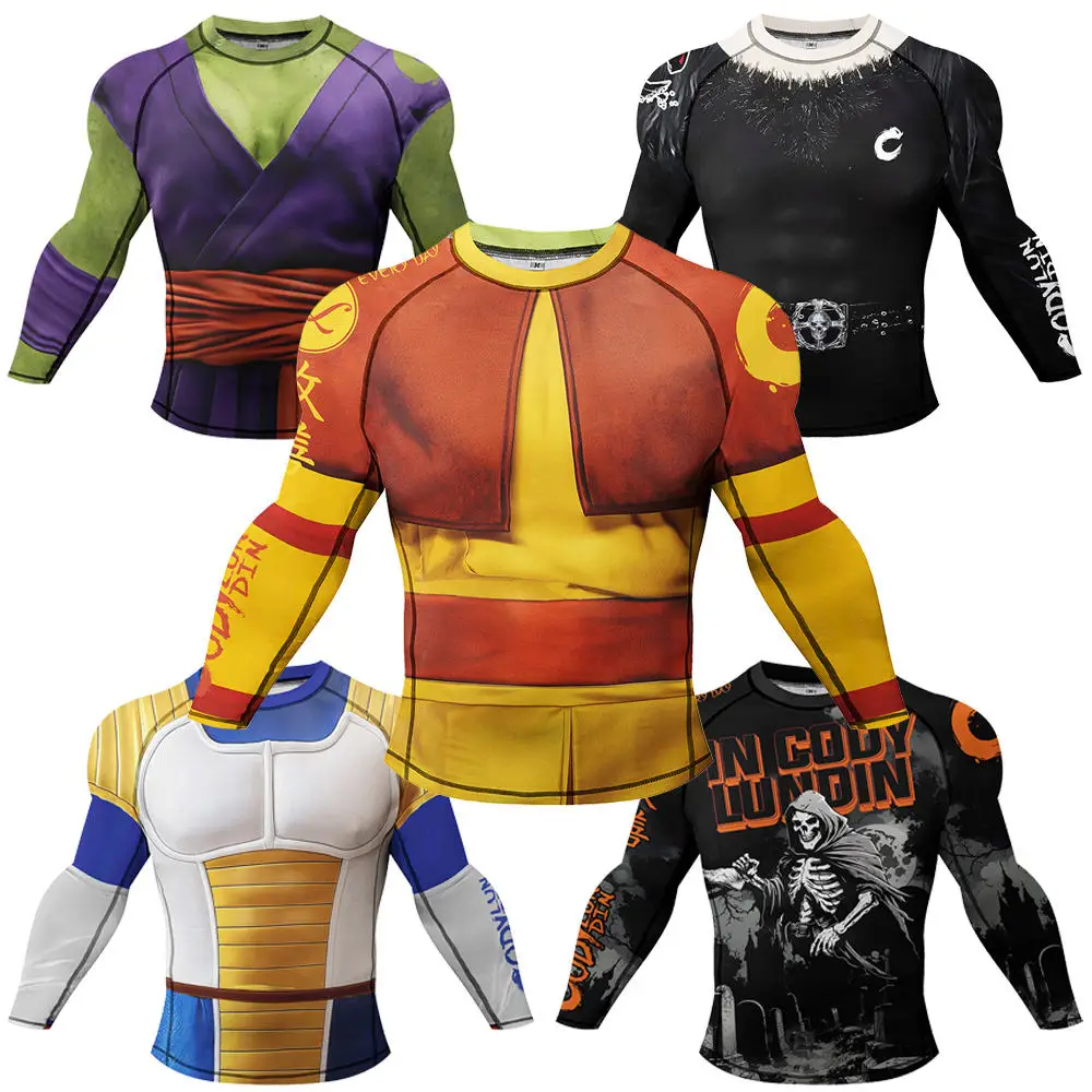 Rashguard Wear MMA T-shirts Men Mock Compression Shirt Long Sleeve Boxing Shirts Jiu Jitsu Long Sleeve Rash Guard Surf Swim Tops