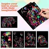 Scratch Paper Art Set Rainbow Card Scratch Black Scratch It Off Paper Crafts Notes with Wooden Stylus Stencils for Kid DIY Gift 5