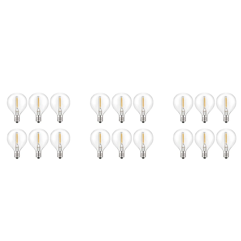 

18Pcs G40 LED Replacement Light Bulbs, E12 Screw Base Shatterproof LED Globe Bulbs For Solar String Lights Warm White