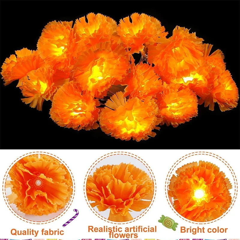 Halloween Diwali Party 1,5 m Girlande Lichterkette Mexikanische Ringelblume Künstliche Blumen Tag der Toten DIY Home Outdoor Dekor – Detail 1