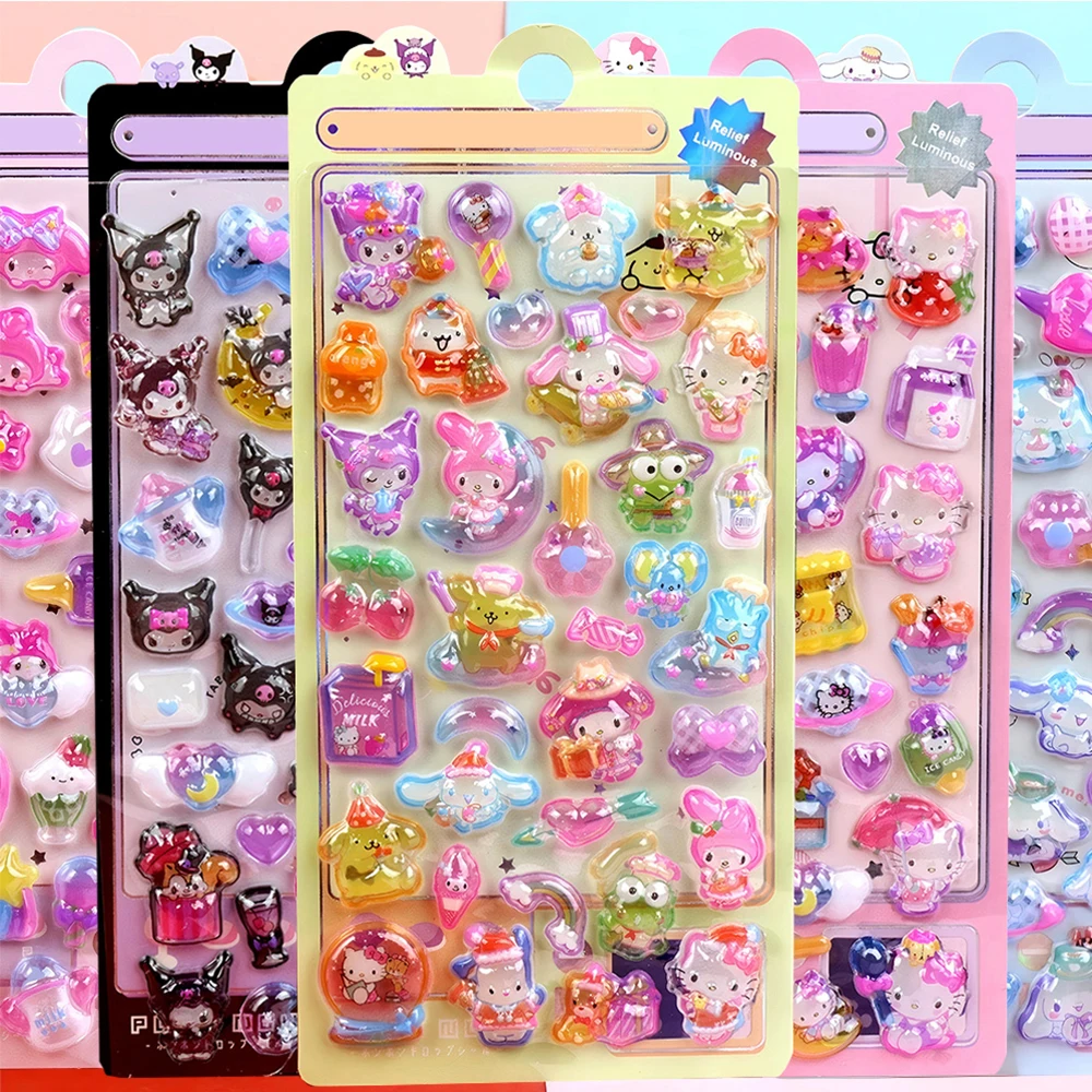 Cartoon Sanrio Characters Kuromi My Melody 3D Embossed Luminous Stickers DIY Decoration