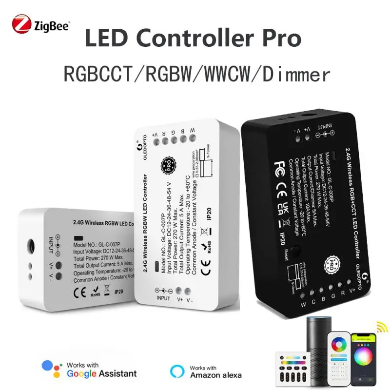 

Zigbee 3.0 LED Strip Controller Pro RGBCCT / RGBW / WWCW / Dimmer Controller With Reset Key Support Alexa Voice RF Remote Switch