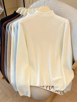 سترة نسائية ذات ياقة مدورة متينة من AOSSVIAO بلوفرات نسائية محبوكة بأكمام طويلة وطبقة أساسية بسيطة