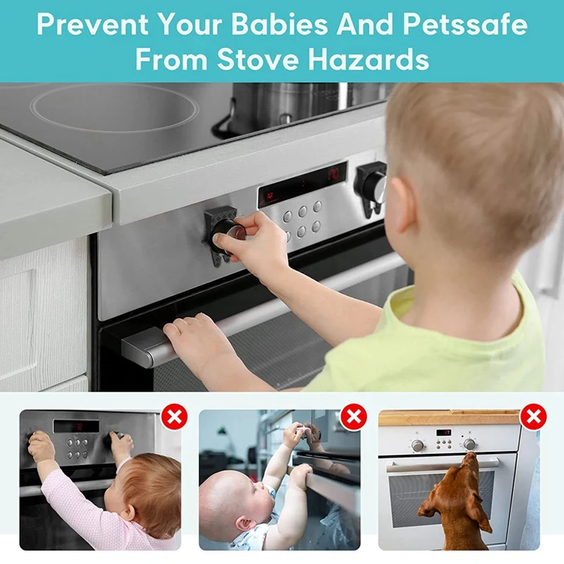 Cerradura de estufa de seguridad para bebés, 6 piezas, resistente al calor, instalación sin esfuerzo, cerraduras seguras para niños
