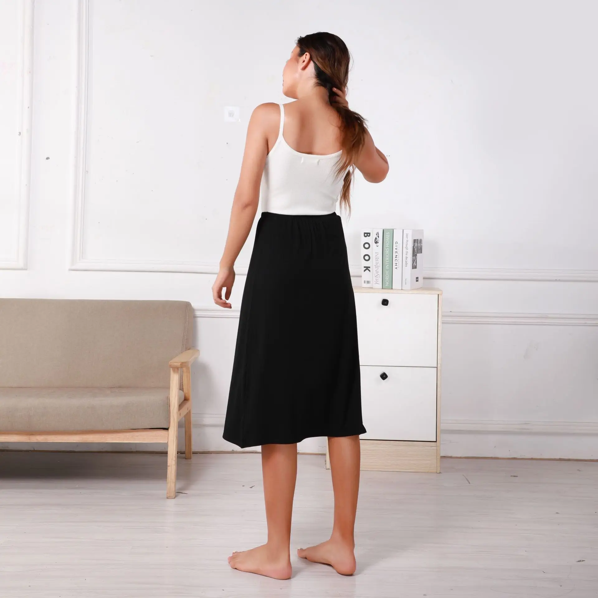 Ultra Long Ankle Length 90cm Half Slip Solid Color Petticoat Modal Basic Underskirt for Women Combination Bottom Dress
