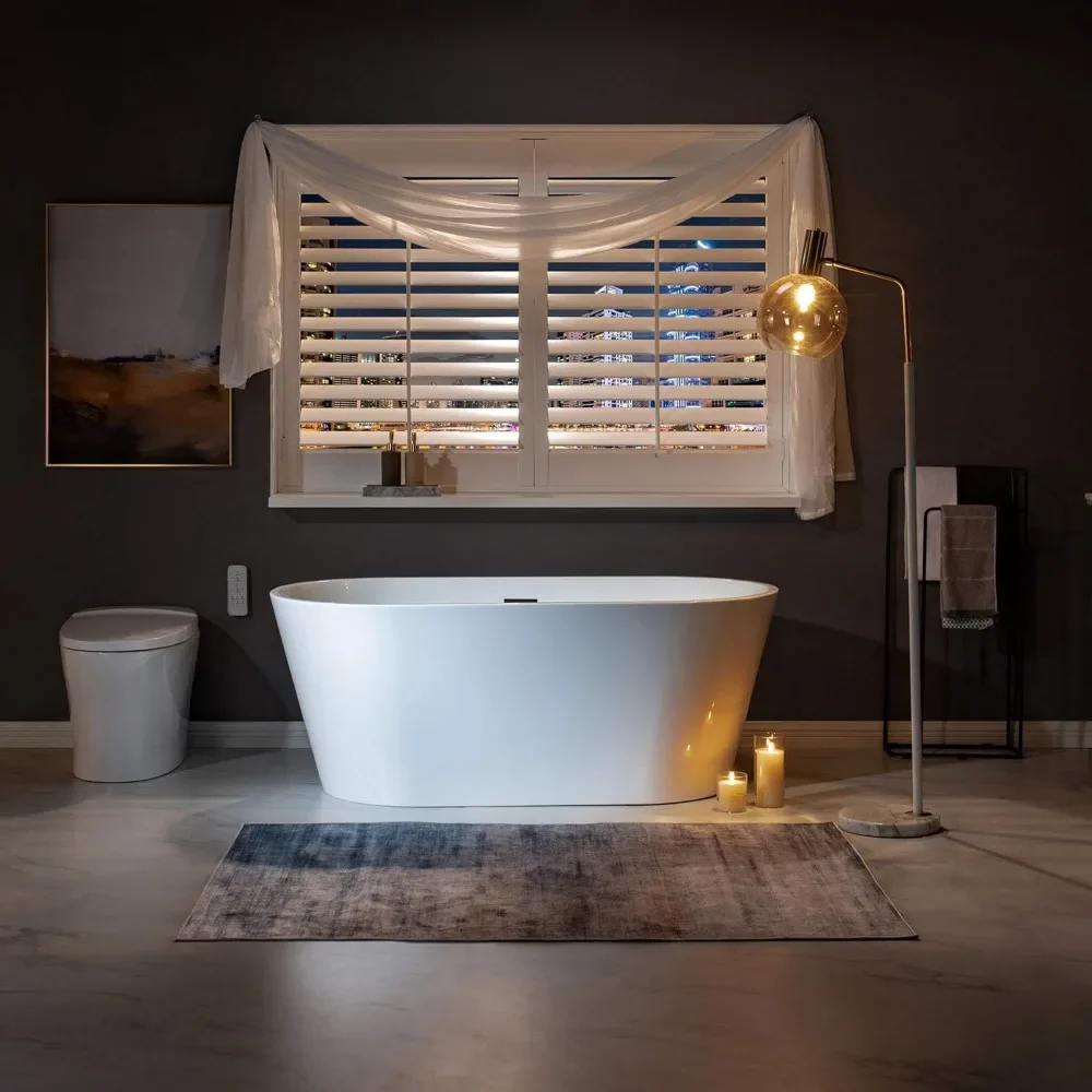 59" Freestanding Bathtub with Bathtub Spa Pillow，Bottom with Stainless Steel Bracket Makes，1- 2 Persons Bathing， Luxury Bathtub 4