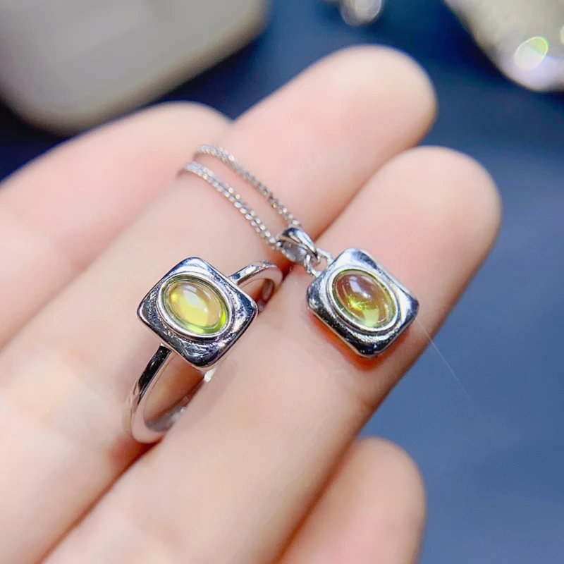 

Natural olivine women's Jewelry Set 925 sterling silver new store promotion Wedding Engagement Christmas Gifts