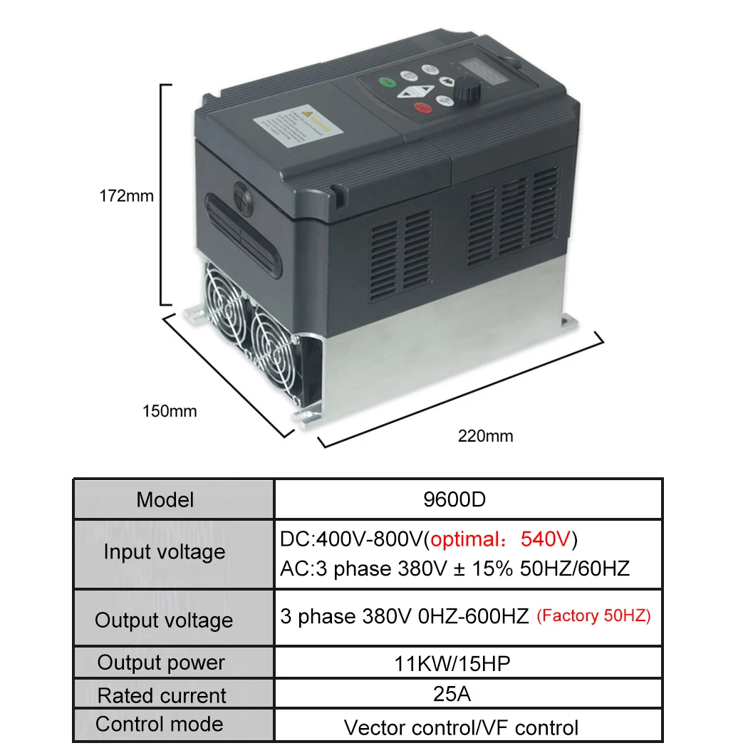태양광 인버터 워터 펌프 드라이버 속도 제어, VFD, 1.5/2.2/4/5.5/7/11KW, DC 400-800V 입력-3P 출력, 380V