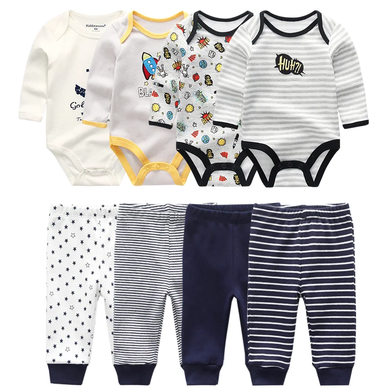 4pcs Baby Bodysuits + 4pcs Baby Pants Newborn Clothes Sets Winter Cotton Suits girls boys Custome Roupa de bebe Clothing baby outfits