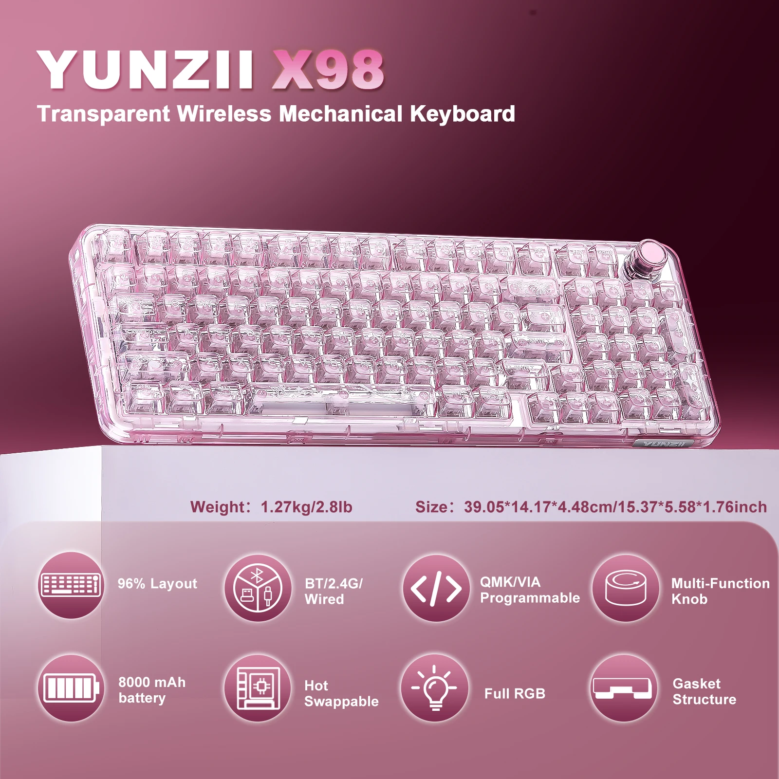 YUNZII X98 ピンク メカニカルキーボード Amazon | YUNZII X98 QMK/VIA対応 ワイヤレス メカニカルゲーミング