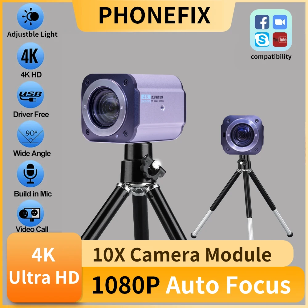 풀 HD 라이브 스트리밍 카메라, USB HDMI 1080P 라이브 방송 디지털 카메라 삼각대, 비디오 클래스 회의 웹캠, 10X 광학 줌