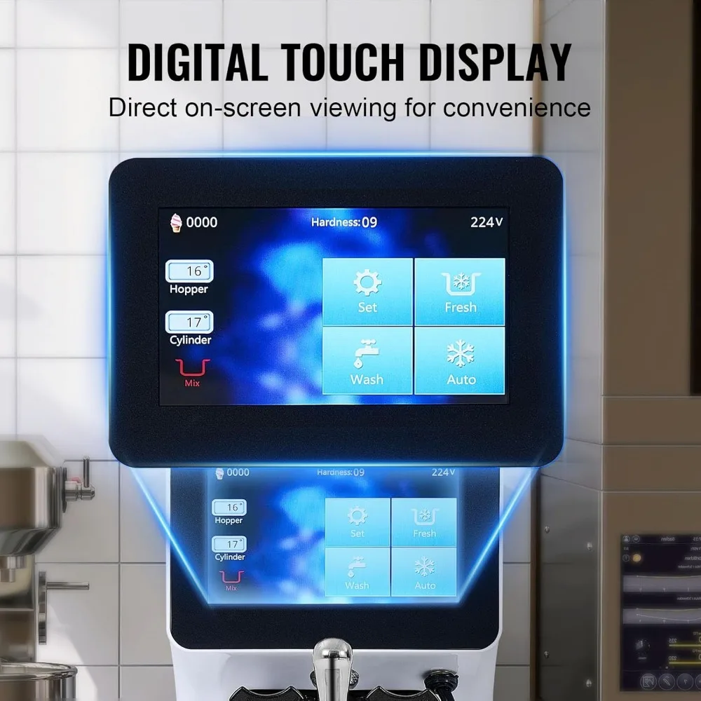Commercial Ice Cream Maker, 10-20L/H Yield, 1000W Countertop Soft Serve Machine with 4.5L Hopper 1.6L Cylinder Touch Screen 5