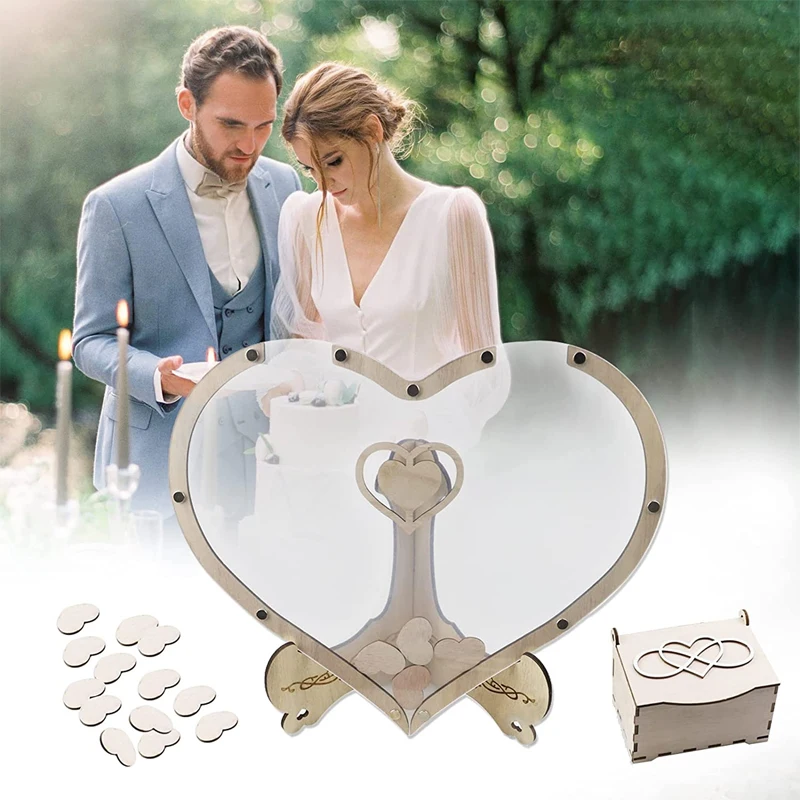 Wedding Guest Book Wooden Guest Sign In Book With Hearts Shape Wooden Chips  Storage Box Pens Wood Frame Drop Box Guestbooks Creative Wedding  Decorations For Reception Festival Creative Wedding Guest Book Wedding