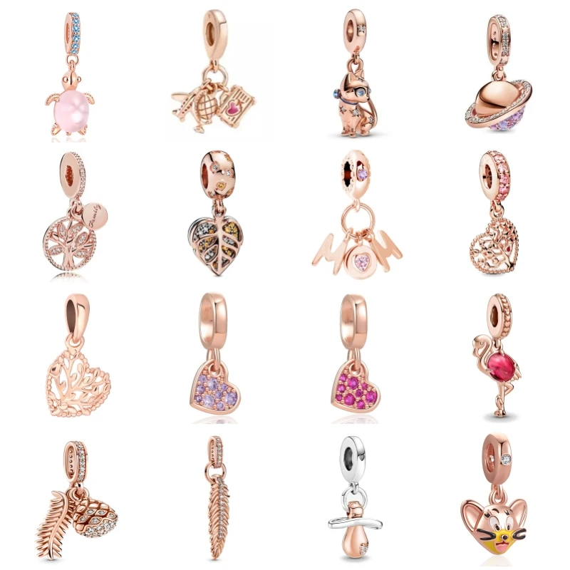 New Rose Gold Flower Spring 2024 Family Tree Charm Fit Original 925 Sterling Silver Bracelet Beads DIY Women Jewelry Gift Making 3