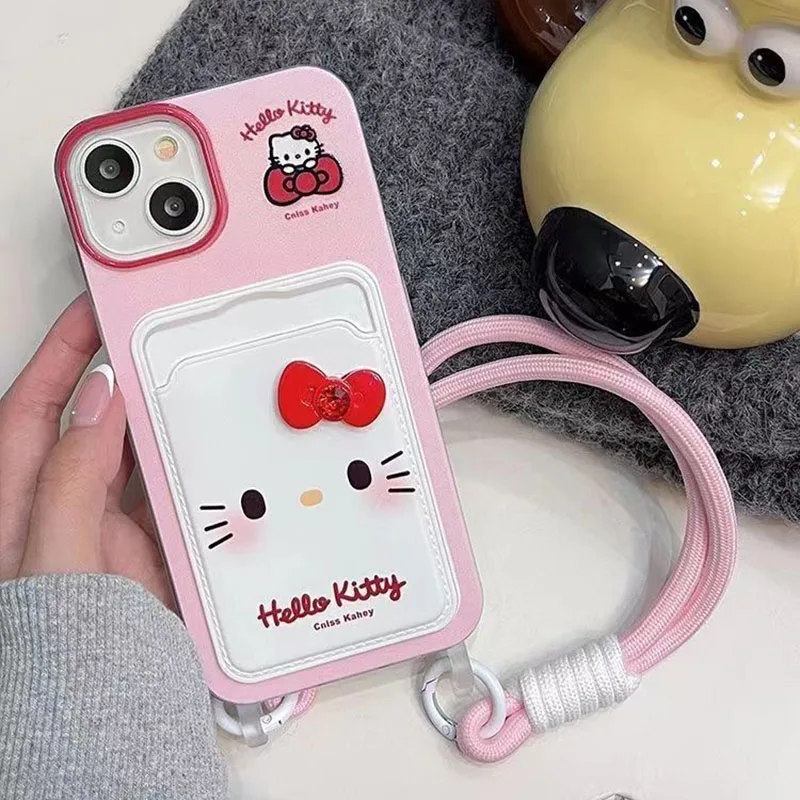 Cute 3D Bowknot Cartoon Phone Case with Lanyard and Card Holder