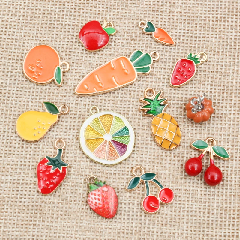 10 teile/los Obst Emaille Metall Charms Apple Orange Karotte Anhänger für DIY Halskette Armband Schmuck, Die Entdeckungen Liefert