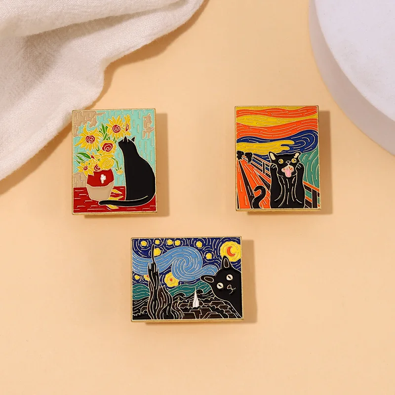 Lustige Van Gogh Ölgemälde Emaille Pins Benutzerdefinierte Sternennacht Schrei Kein Gesicht Mann Welle Brosche Revers Abzeichen Kunst Schmuck – Detail 2