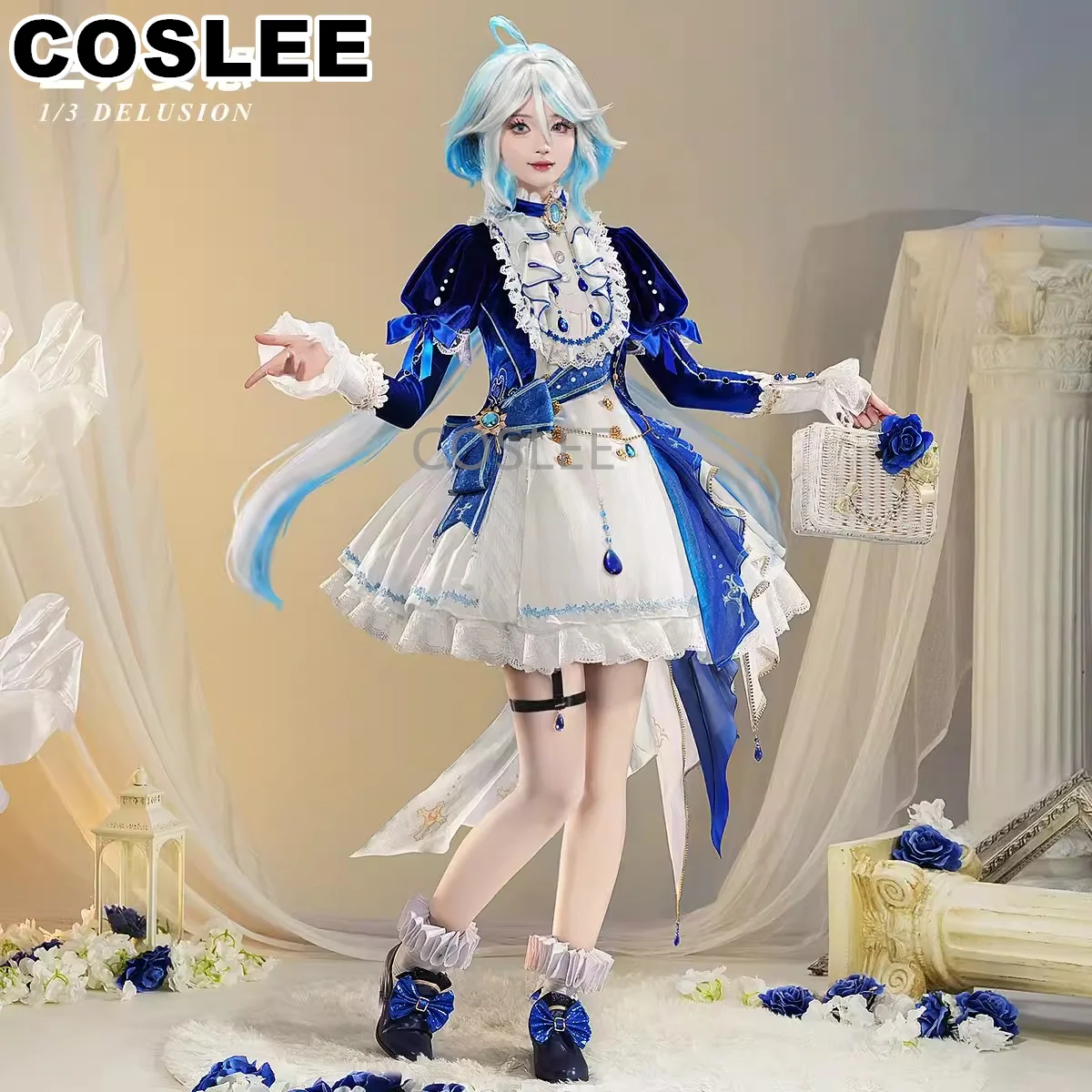

COSLEE Genshin Impact Furina синяя танцевальная музыка прекрасное платье лолиты косплей костюм для игры Костюм для Хэллоуина Женская одежда для вечеринки Новинка