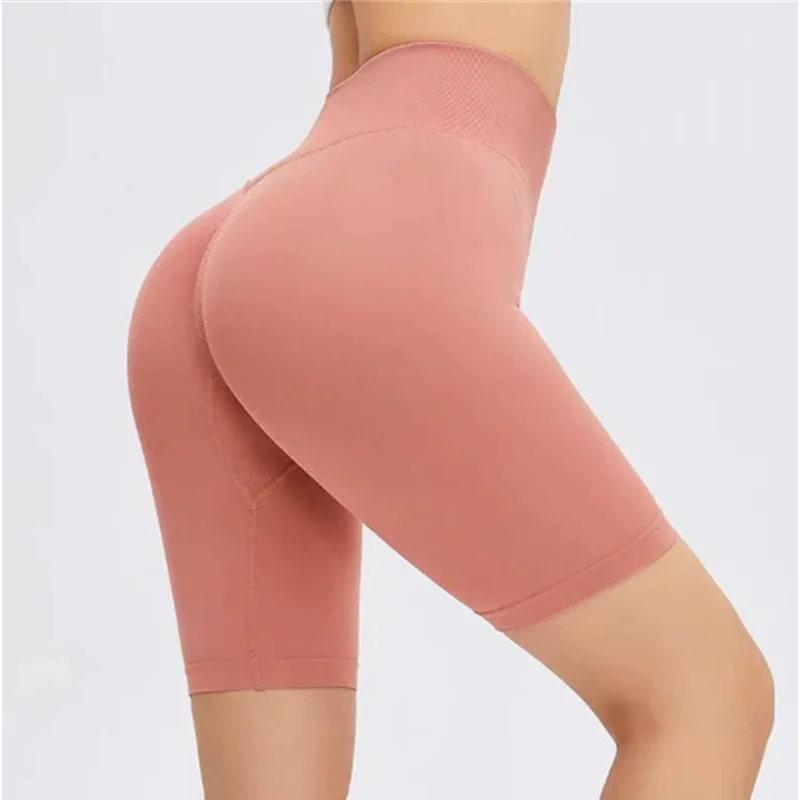 High-waisted Peach fitness quarter pants Women's stretch tight hip lift quick dry running yoga shorts