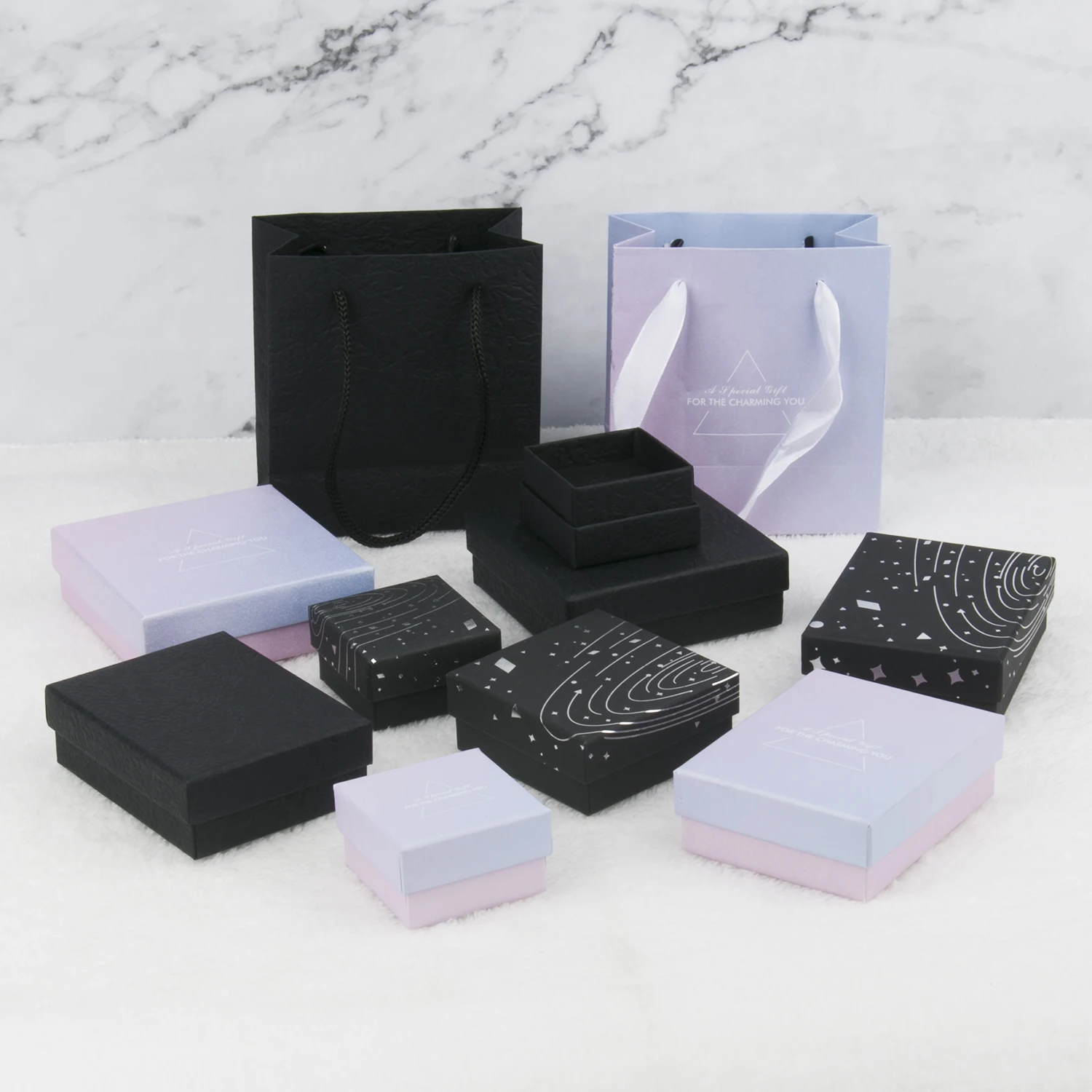 1Pcs Paper Jewelry Box Black Starry Sky Cardboard Boxes For Ring Necklace Earring Pendant Jewelry Display Packaging Box