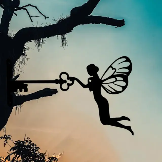 Fém Vas Rusztikus Ülő Tündér Sziluett Kert Otthoni Fali Művészet Szobor Háztáji Gyep Terasz Fa Dekoráció - Image 2