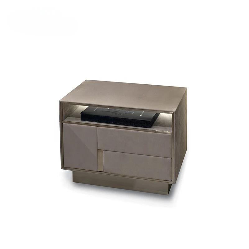 

Bedroom Furniture Set of Lamp Table European Style Leather Functional Nightstand Wooden Side Table Nightstand