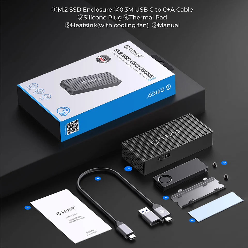 Nvme Gabinete Ssd Case Externo Disco Rígido Caixa de Armazenamento para pc Laptop Usb 3.2 Gen2 Pcie hd 20gbps Alta Velocidade Orico-m2 - Imagem 6