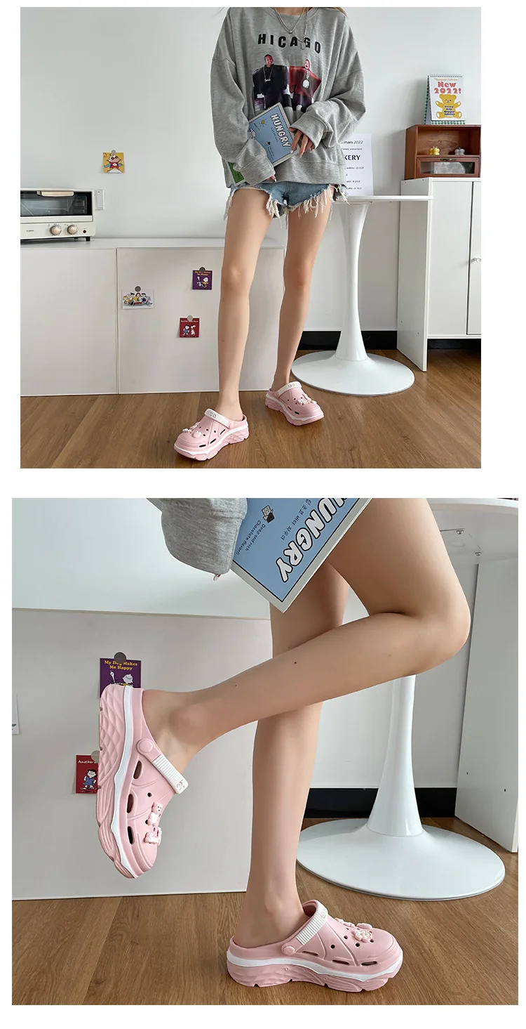 2024 جديد إيفا ثقب سميك أحذية المرأة الصيف الصلبة لطيف DIY بها بنفسك الصنادل والشباشب زيادة المضادة للانزلاق أحذية الشاطئ النساء