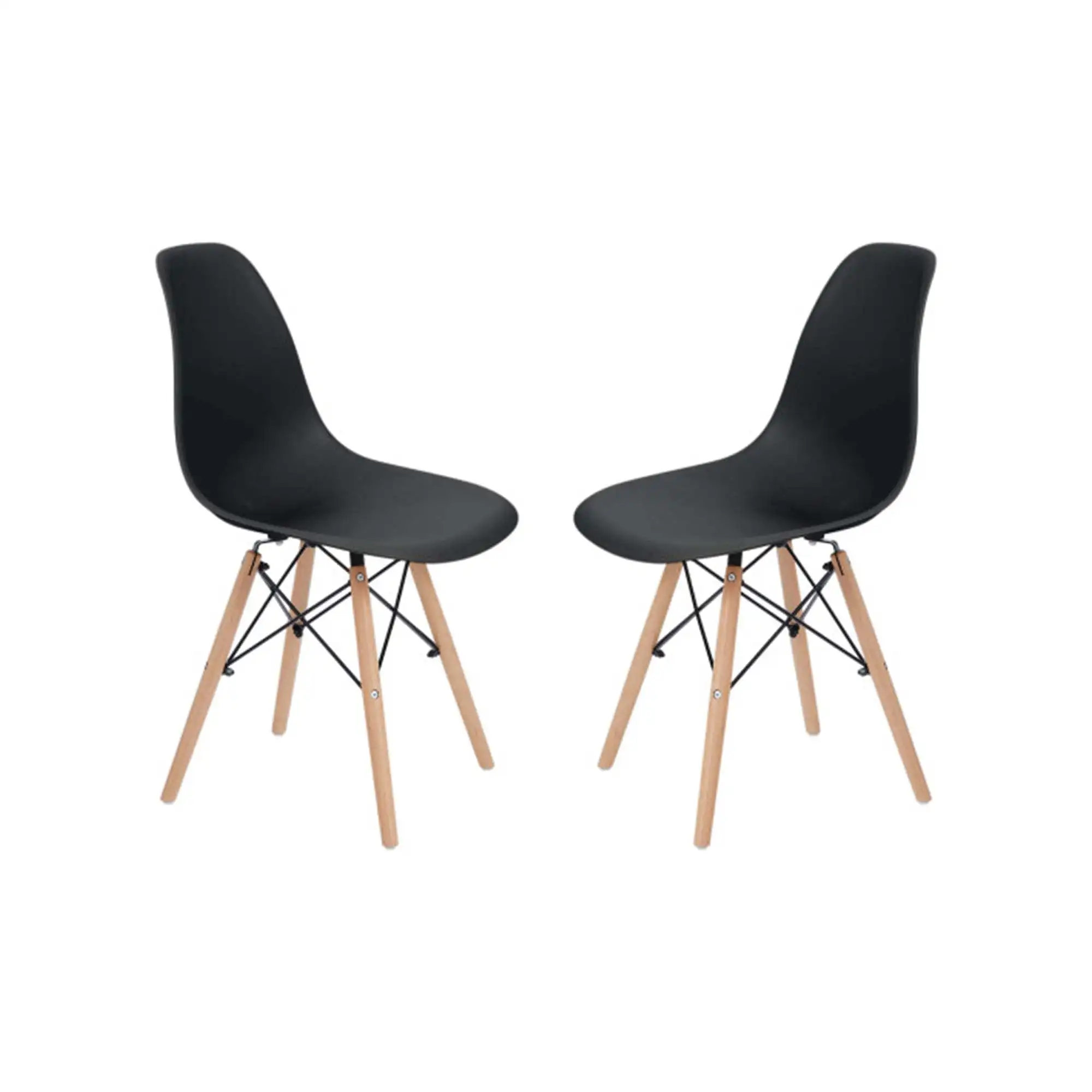 

Allan Plastic Side Dining Chair with Wooden Legs Set of 2, Black