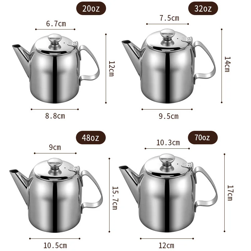 Stainless Steel Teapot Coffee Pot Water Kettle 0.5L/0.9L/1.3L/2L for Gas Stove Induction Cooker