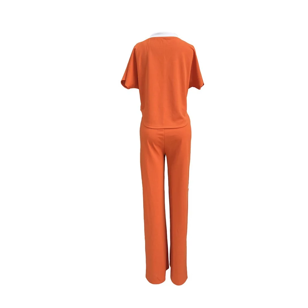 Autumn Women's Suit Fashion Casual Short-Sleeved T-shirt Sports Suit Straight Pants Temperament Elegant Commuter Two-Piece