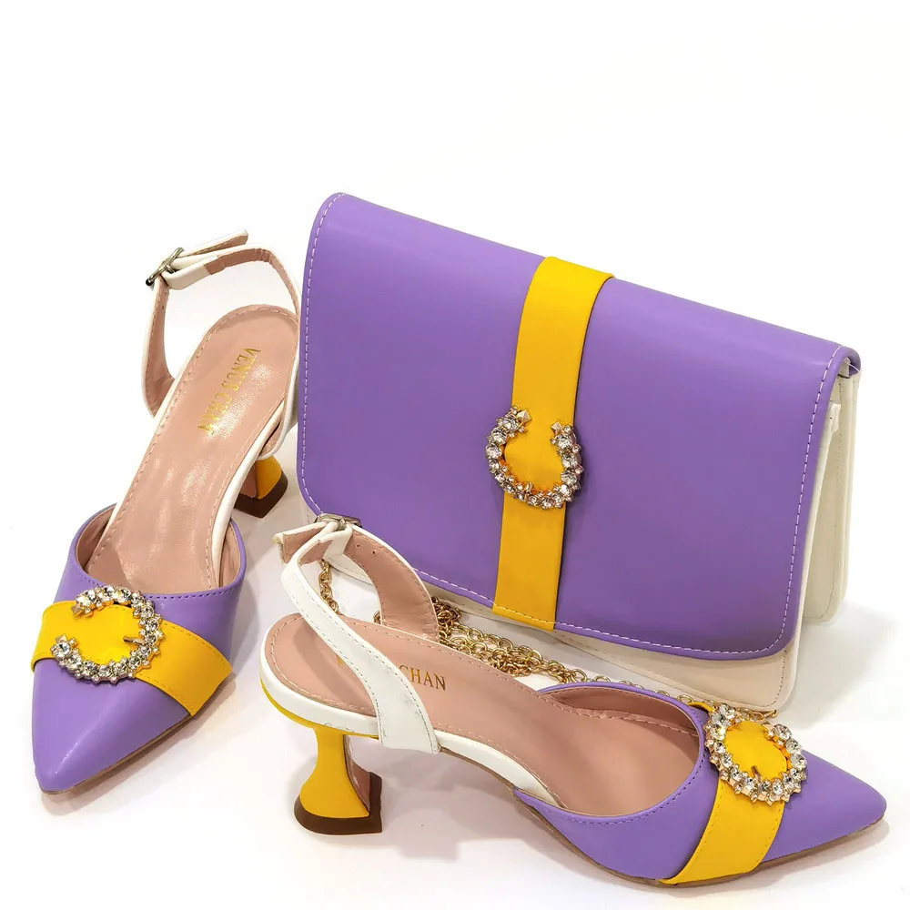 

2023 Latest Sandals Mature Peep Toe With The Purple Color Pleated Bag Can Be Worn Everyday Party Ladies Shoes And Bag Set