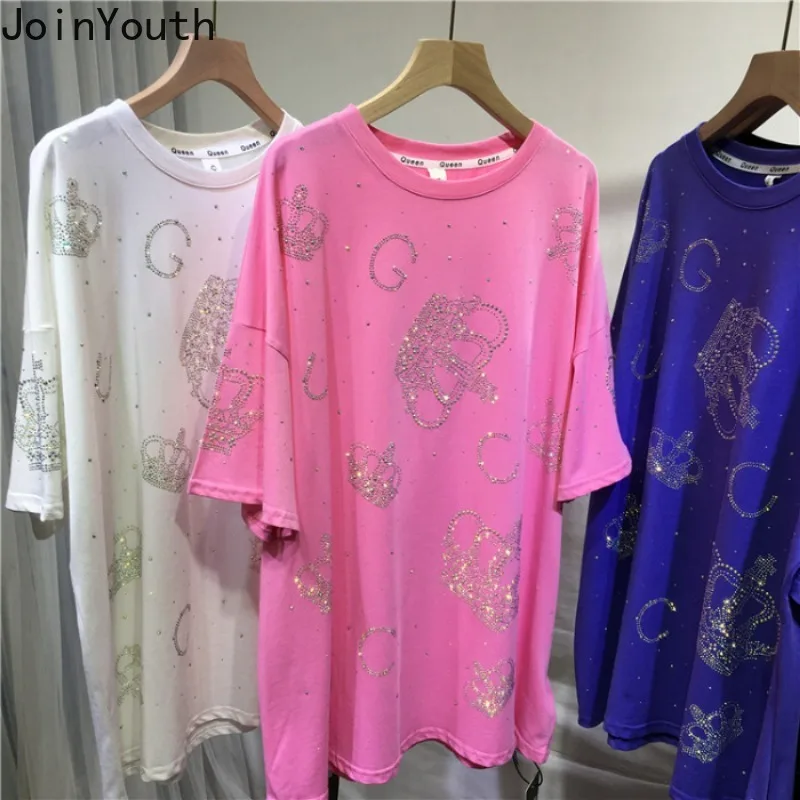 Harajuku Y2k Tshirts Summer Women Clothing Fashion Diamond Short Sleeve O-neck Tees Oversized Tops Casual Streetwear T Shirt 2
