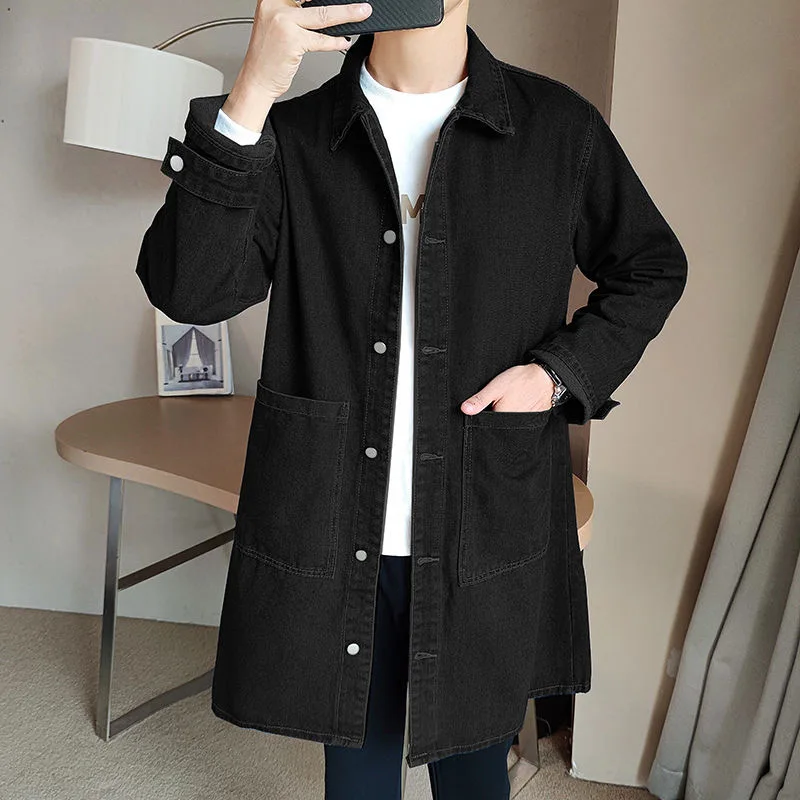 Trench Coat Warmth Coat Waterproof Windbreaker Jacket Casual Men Jacket Vintage Denim Trench Coat Men Medium Long Styles Loose Tops Windbreaker Autumn Winter With Plush Thickening Overcoat Jacket