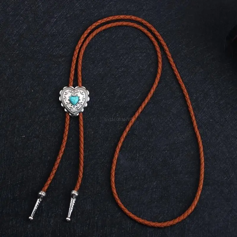 Elegant Bolo Tie with Heart Pendant Carved Necktie Western Necklace Cool Bolo Tie Western Cowboy Costume