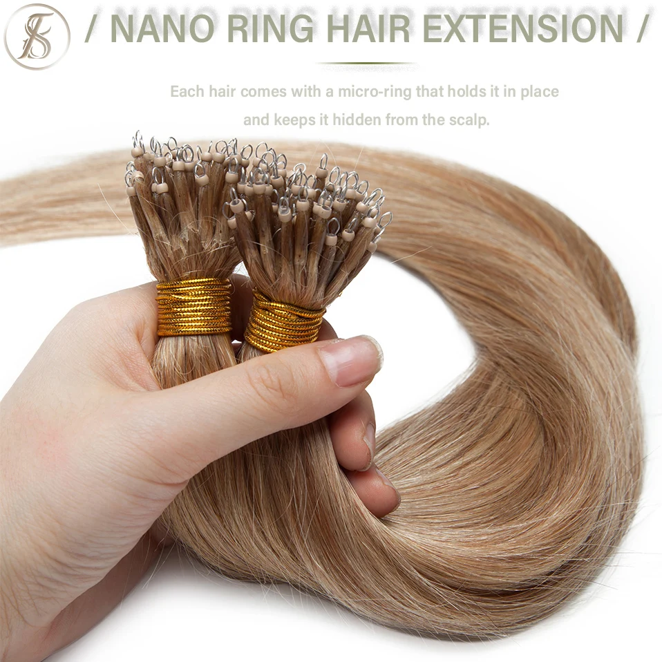 TESS Nano Rings Hair Extensions Human Hair Micro Link 1g/strand Micro Bead 20inch 50pcs Keratin Capsule Straight Natural Blonde human hair extensions