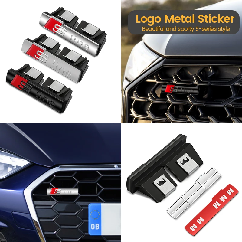 Car Emblem Grill Cofano Anteriore Badge Griglia Auto S Line Badge Car Body Decoration Sticker Per Audi Sline A3 A4 B8 8P 8V B6 A5 A6 C7