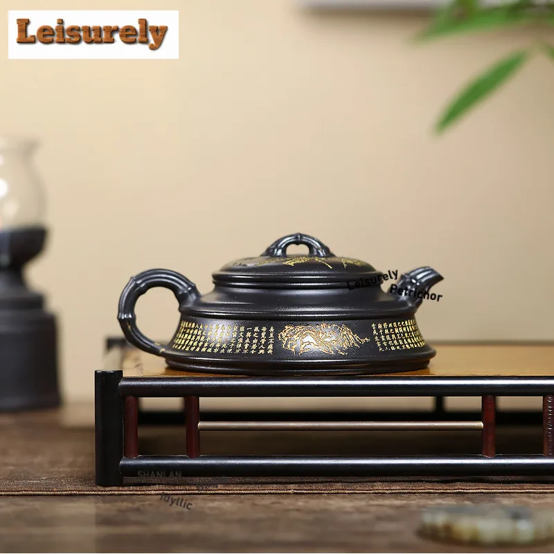 230ml Yixing Purple Clay Teapots Handmade Bamboo Section Pot Raw Ore Stone Yellow Mud Tea Infuser Kettle Zisha Tea Set Supplies