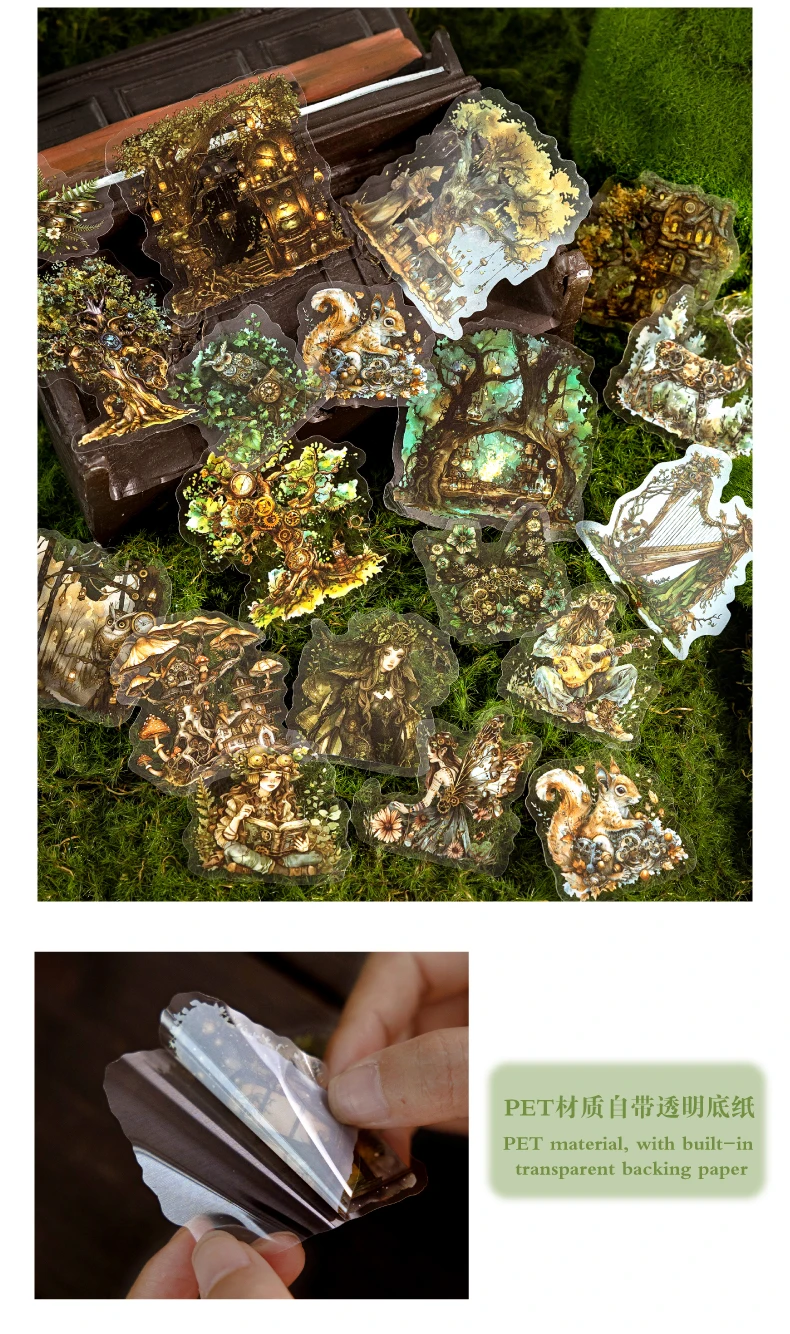 JIANQI 30 Stück Forest Fantasy Series PET-Material Dekorative Aufkleber Tagebuch Album Scrapbooking-Material Junk Journal Supplies – Detail 17