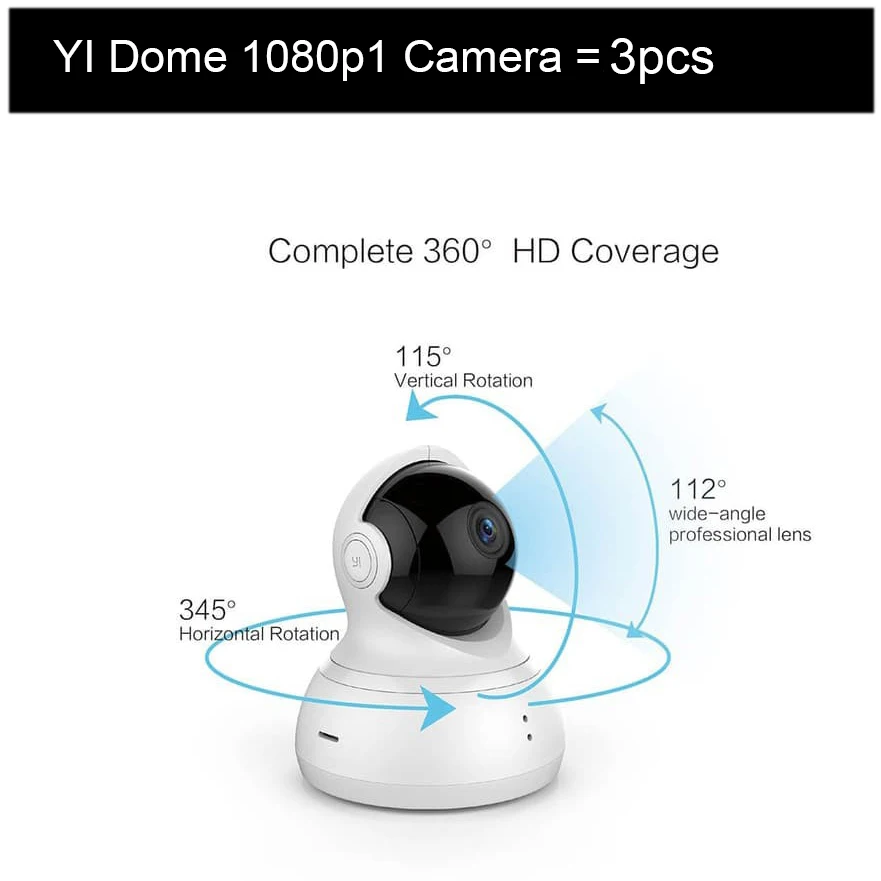 

3pcs YI Dome 1080p HD Camera CCTV IP 360° Detection Wifi Wireless Night Vision IR Two-Way Audio Security Surveillance System