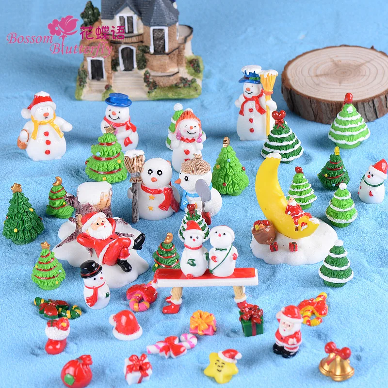 2- 20Pcs Mini Christmas Decoration Lover Figure Fairy Snowman Santa Claus Miniature Figurines Luminous Xmas Gifts DIY Home Decor