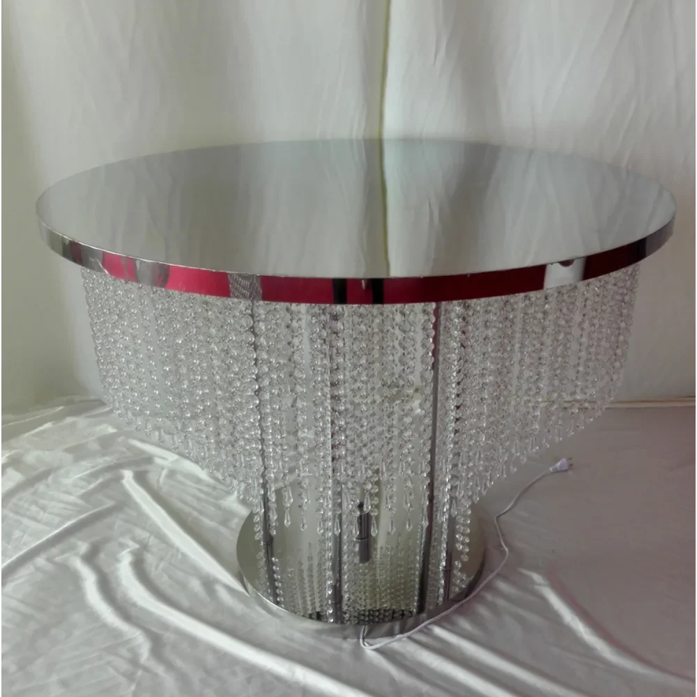 

2023 new lighted silver crystal cake table for wedding decoration