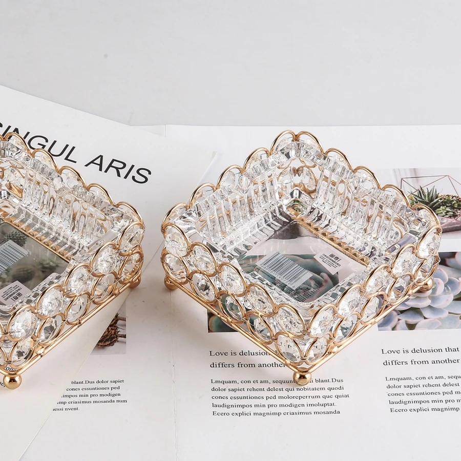 1pc Golden Transparent Crystal Glass Ashtray Living Room Office Bar Restaurant Decoration Cigar Ashtray Men Gift