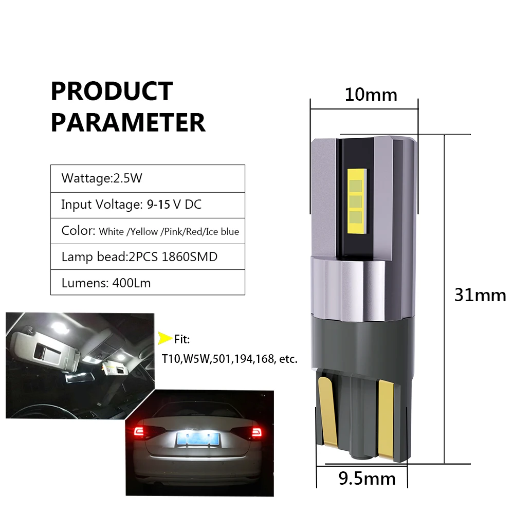    2pcs W5W LED T10 CSP Canbus ڵ  1860SMD 12V ڵ ȣ     ȣڻ  