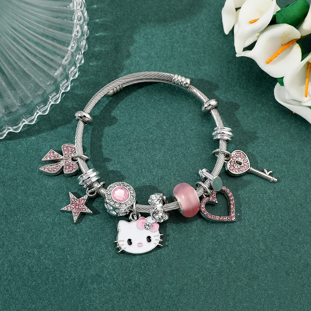 

Sanrio Kawaii Hello Kitty Bracelet Small Fresh Crystal Pendant Bracelet for Student Girlfriend Birthday Gift Accessories