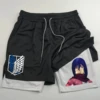 2-in-1 sports shorts anime Attack on Titan men's shorts quick drying breathable sports fitness shorts outdoor running gym short 6