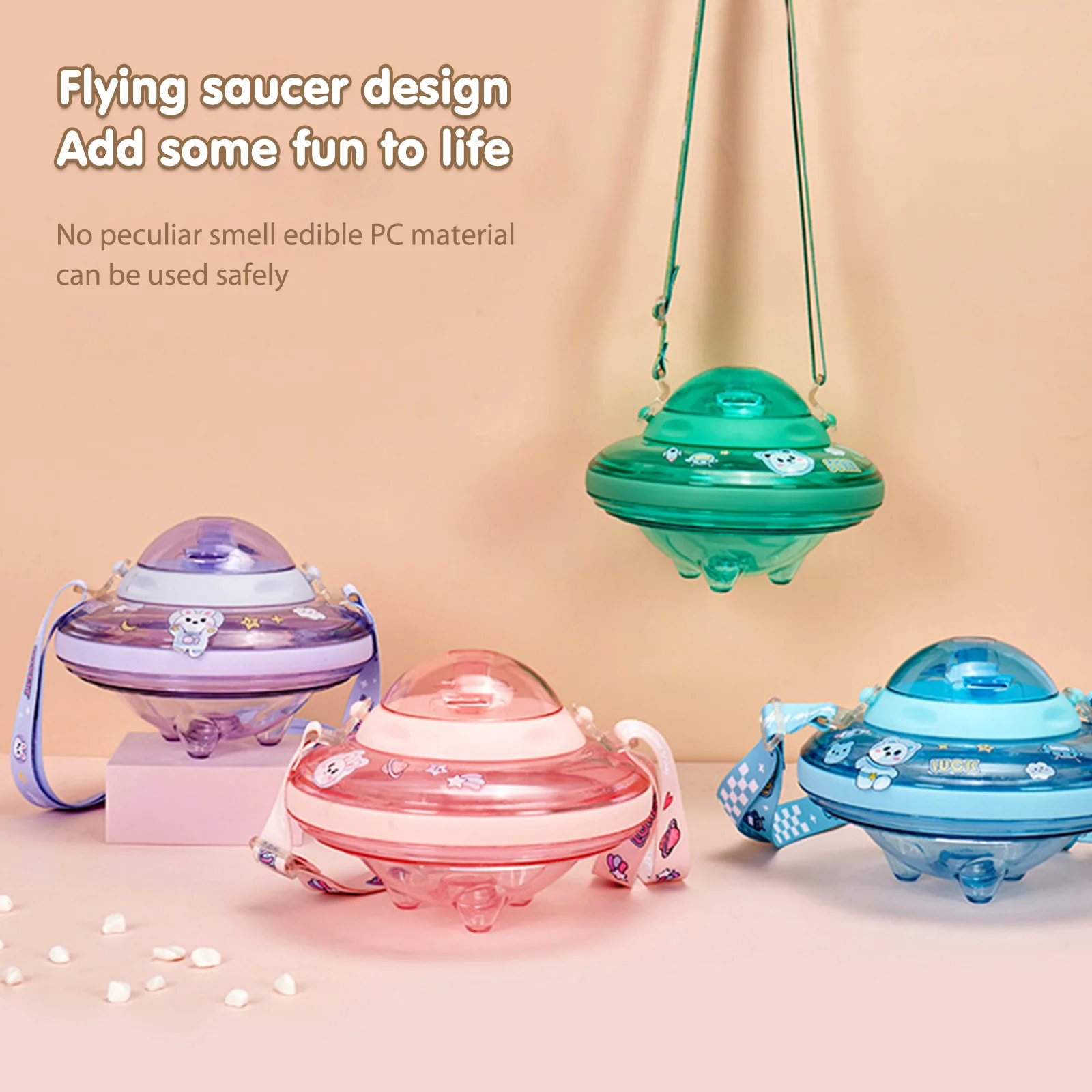 Ufo Shape Plastic Cup Summer Cute Water Bottle With Rope 550Ml