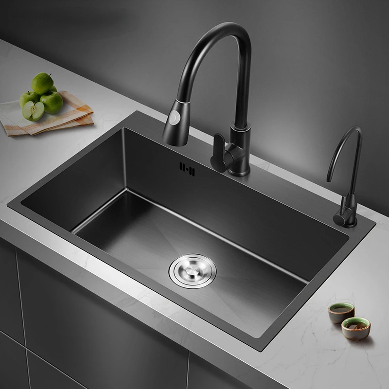 Square SUS304 Kitchen Sink Top mounted Single Bowl Dark Gray Wash Basin For Home Fixture With  Faucet Drain Accessories brass square sink soap dispenser 400ml abs plastic bottle pump hand wash kitchen sink liquid soap dispenser