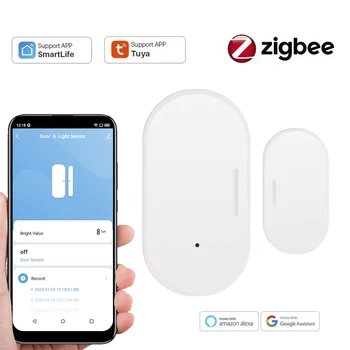 Tuya Zigbee Door Window Sensor Smart Home Security Magnetic Detector APP Remote Wireless Alarm System Works with Alexa/Google 1