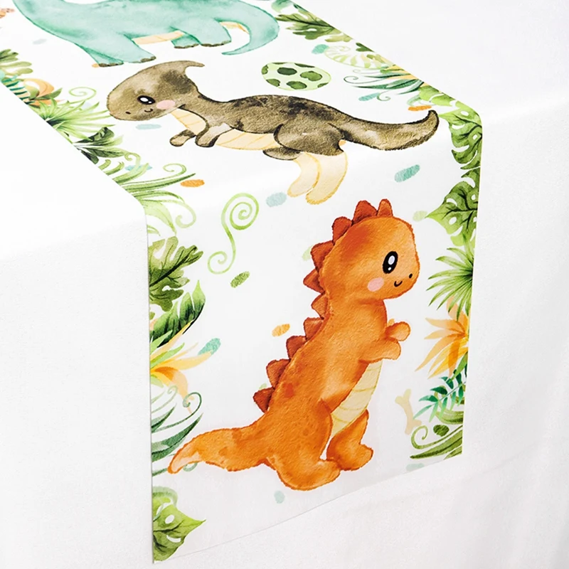 Dinosaurier-Tischläufer Grünes Dinosaurier-Thema Dino-Gefürstet-Tanz Einjähriges Geburtstagsfeier-Dekor Dschungel-Dino-Partyzubehör – Detail 8